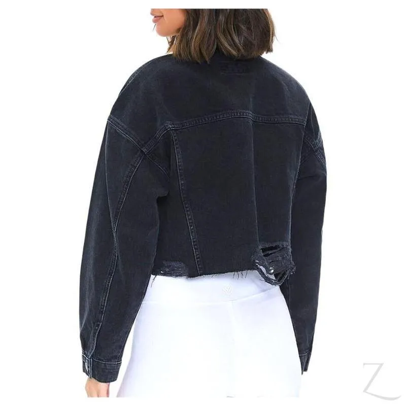 Ladies Super Strong Cropped Denim Jacket | Ripped | "Fele"