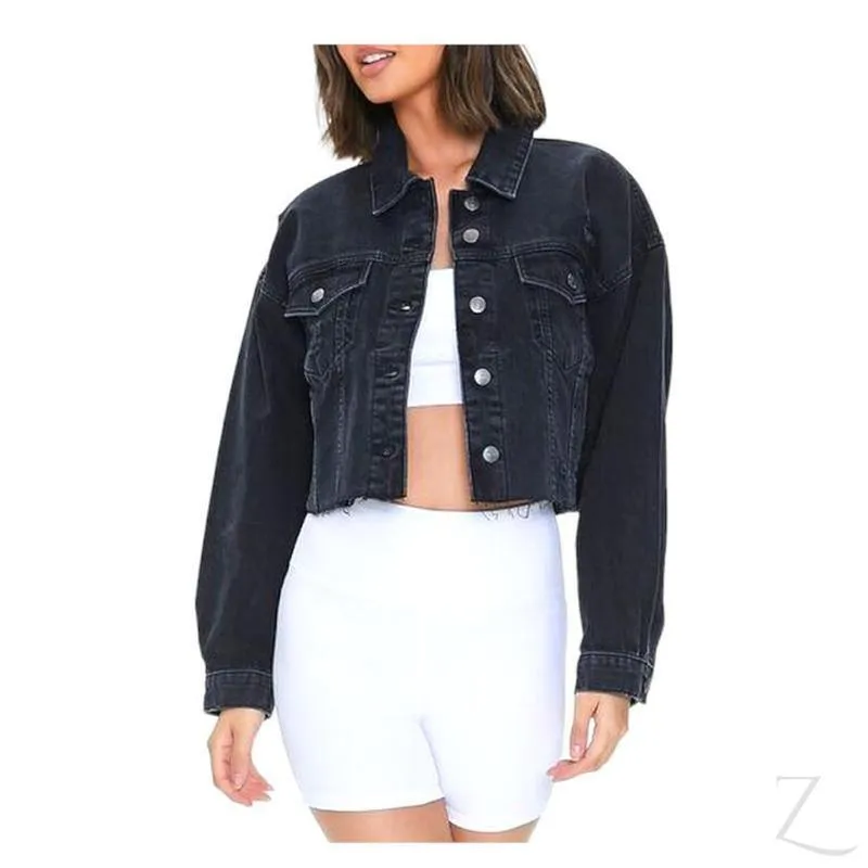 Ladies Super Strong Cropped Denim Jacket | Ripped | "Fele"