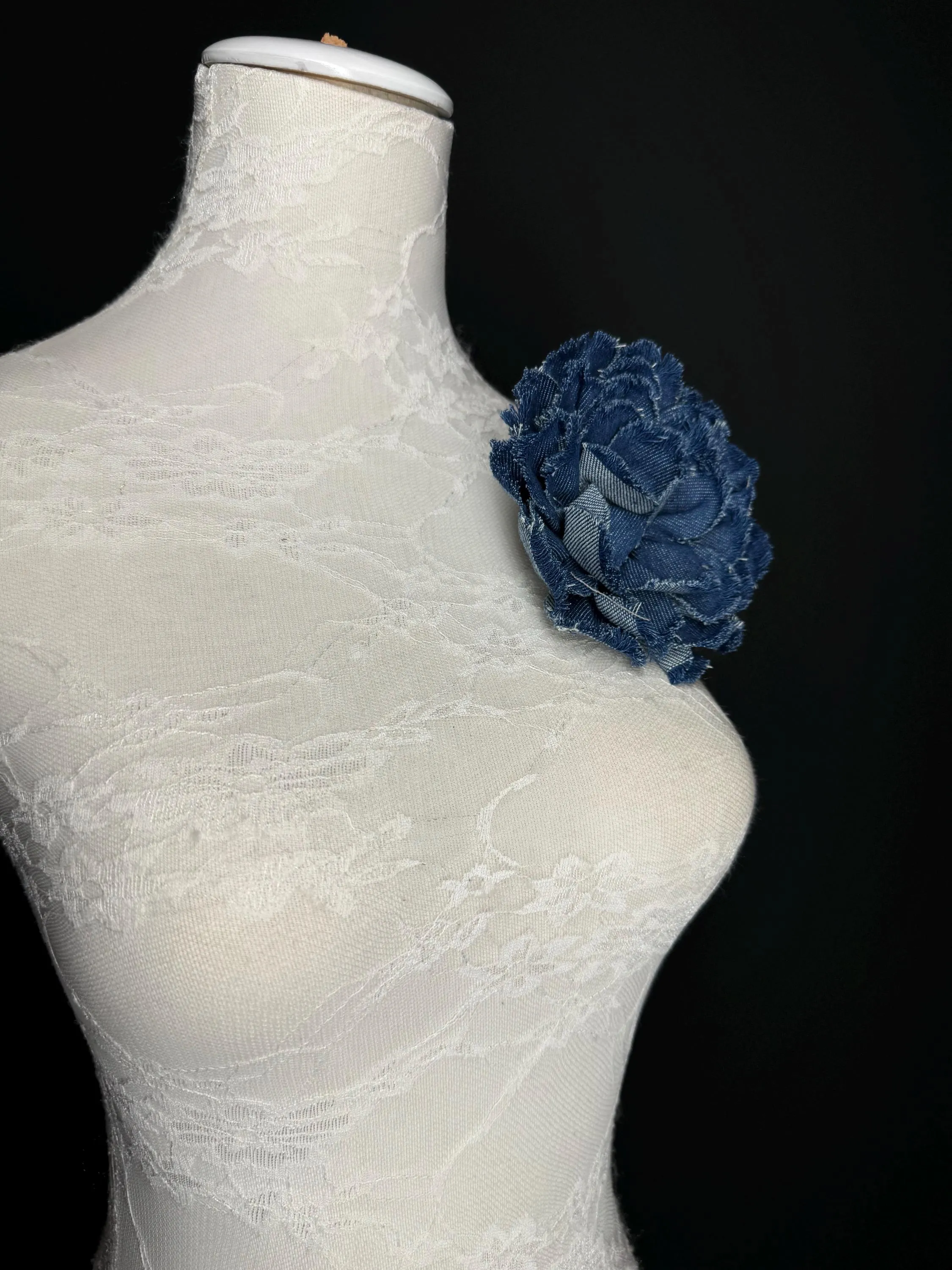 Large Corsage Flower, Layered Denim Fabric, 6” Wide, 15cm 3D Large Pin on Corsage, Clothing, Fashion, Hat, Accessory, Bags, Gift, FAN Design