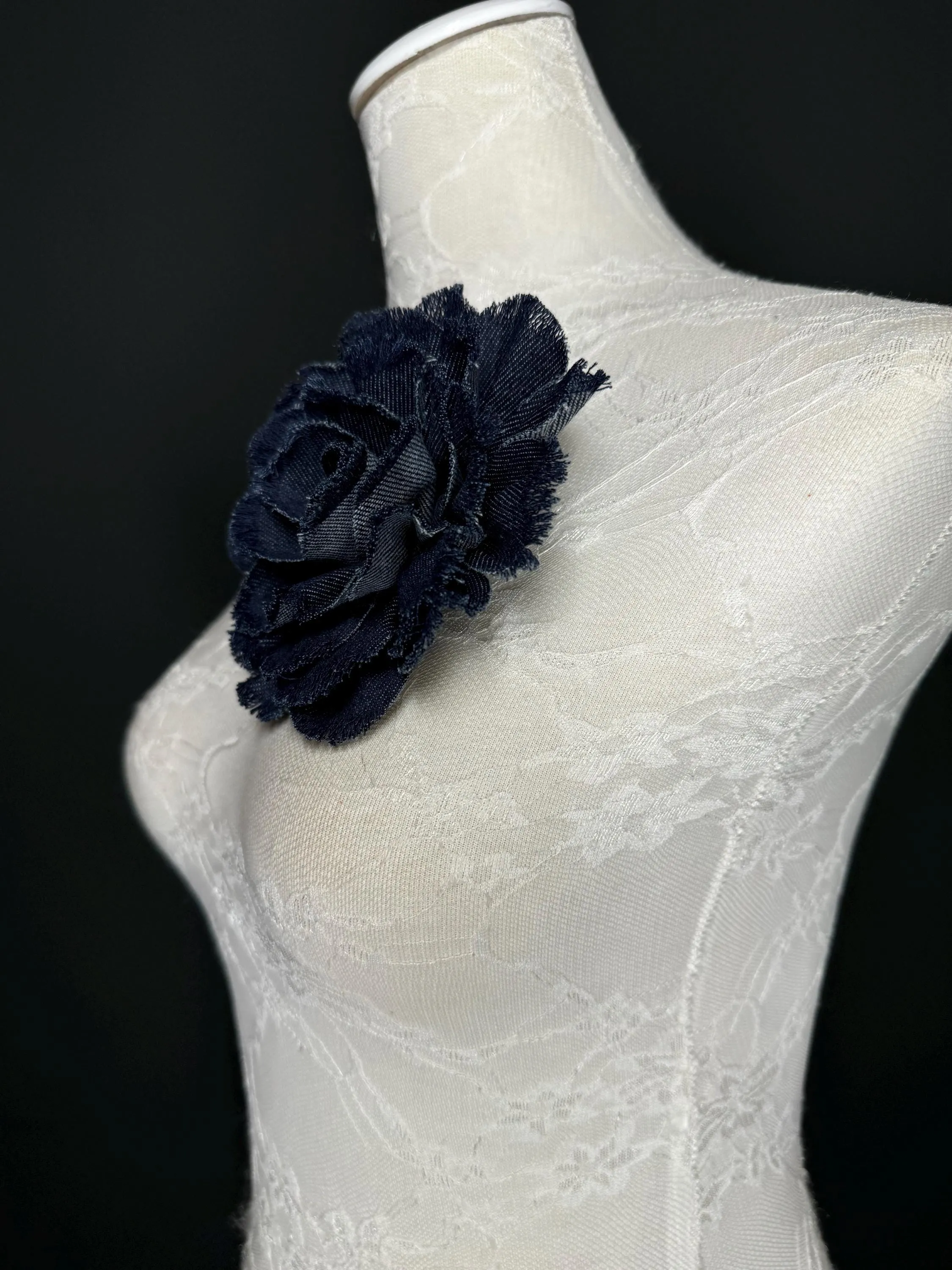 Large Corsage Flower, Layered Denim Fabric, 6” Wide, 15cm 3D Large Pin on Corsage, Clothing, Fashion, Hat, Accessory, Bags, Gift, FAN Design