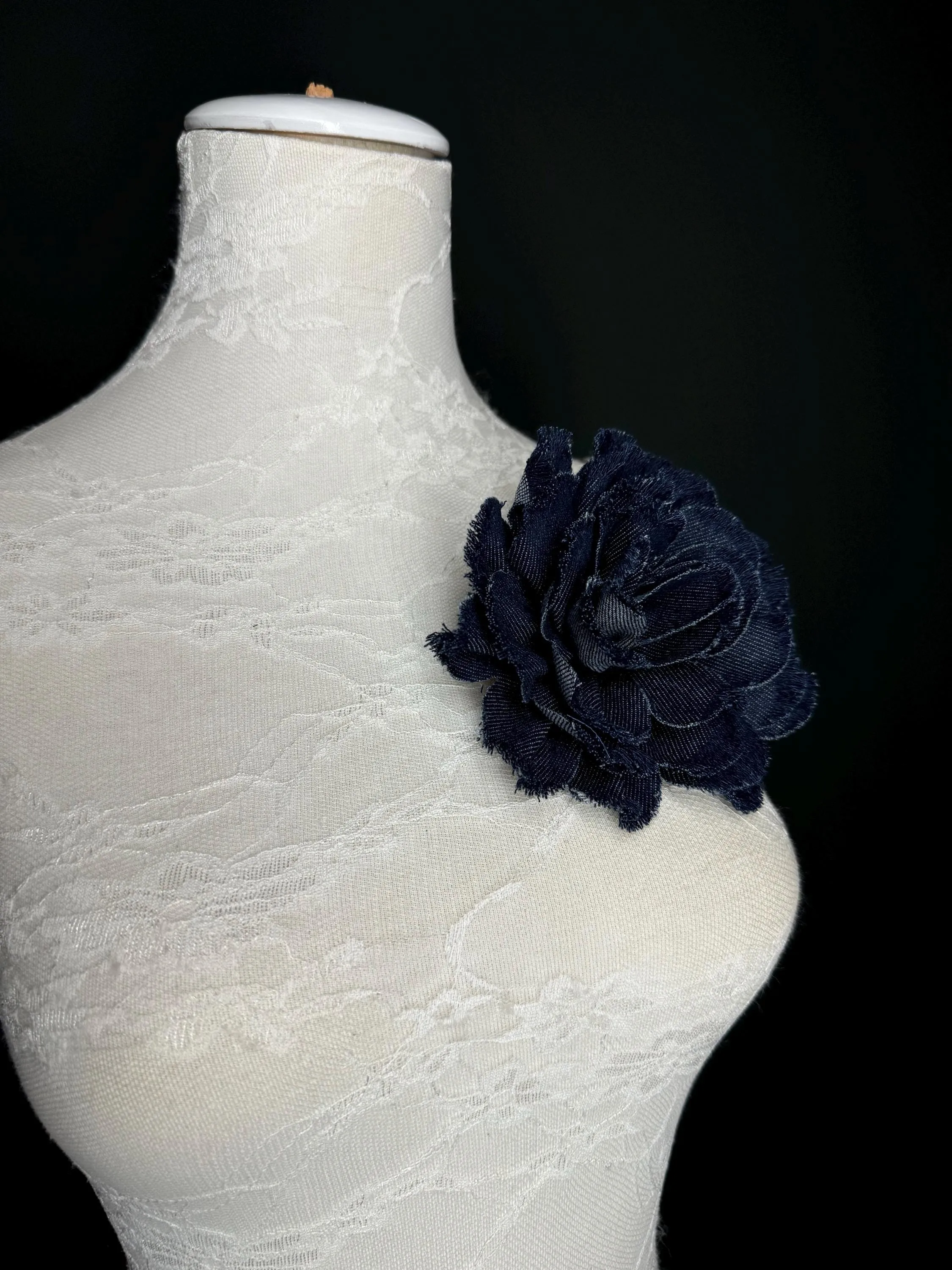 Large Corsage Flower, Layered Denim Fabric, 6” Wide, 15cm 3D Large Pin on Corsage, Clothing, Fashion, Hat, Accessory, Bags, Gift, FAN Design