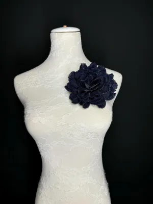Large Corsage Flower, Layered Denim Fabric, 6” Wide, 15cm 3D Large Pin on Corsage, Clothing, Fashion, Hat, Accessory, Bags, Gift, FAN Design