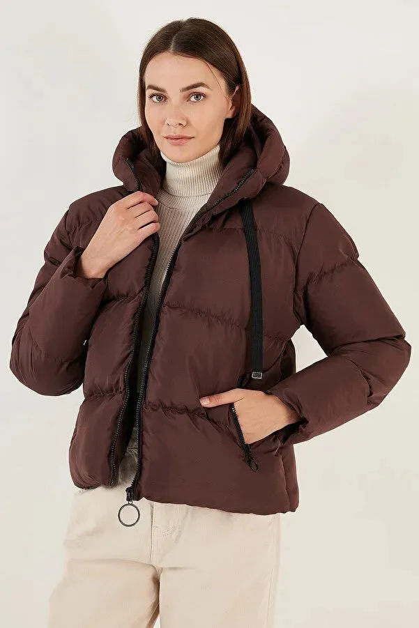 Lela Women's Black Hooded Zippered Puffer Coat