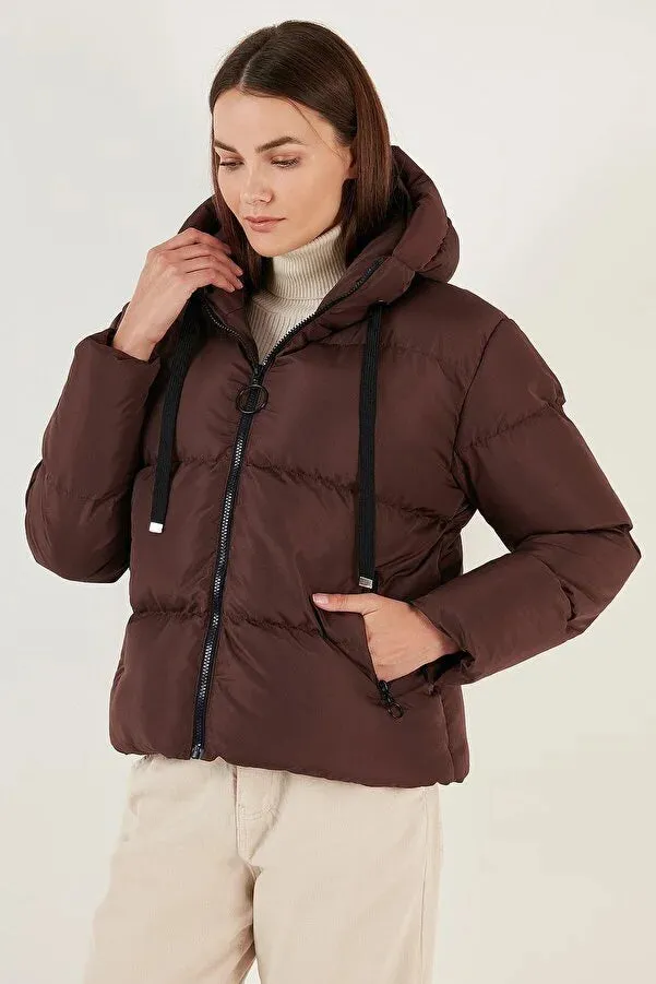 Lela Women's Black Hooded Zippered Puffer Coat