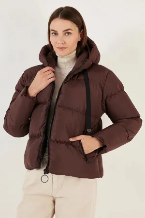 Lela Women's Black Hooded Zippered Puffer Coat