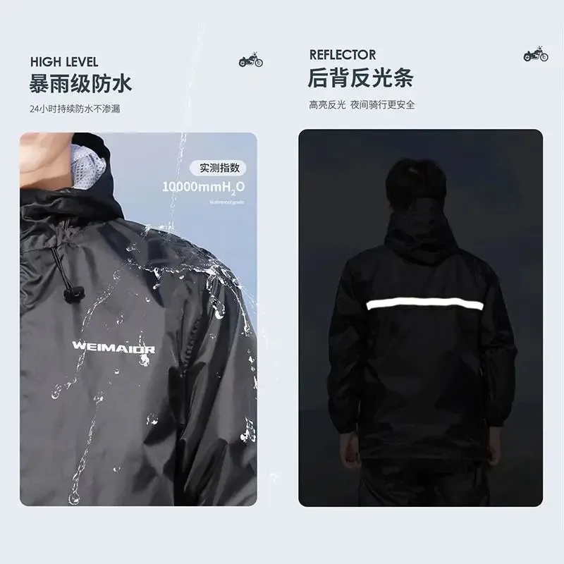 Lightweight Hooded Polyester Raincoat and Pant Suit - Waterproof Rainwear for Travel, Hiking, and Motorcycle Cycling