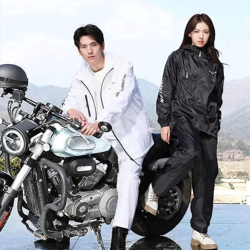 Lightweight Hooded Polyester Raincoat and Pant Suit - Waterproof Rainwear for Travel, Hiking, and Motorcycle Cycling