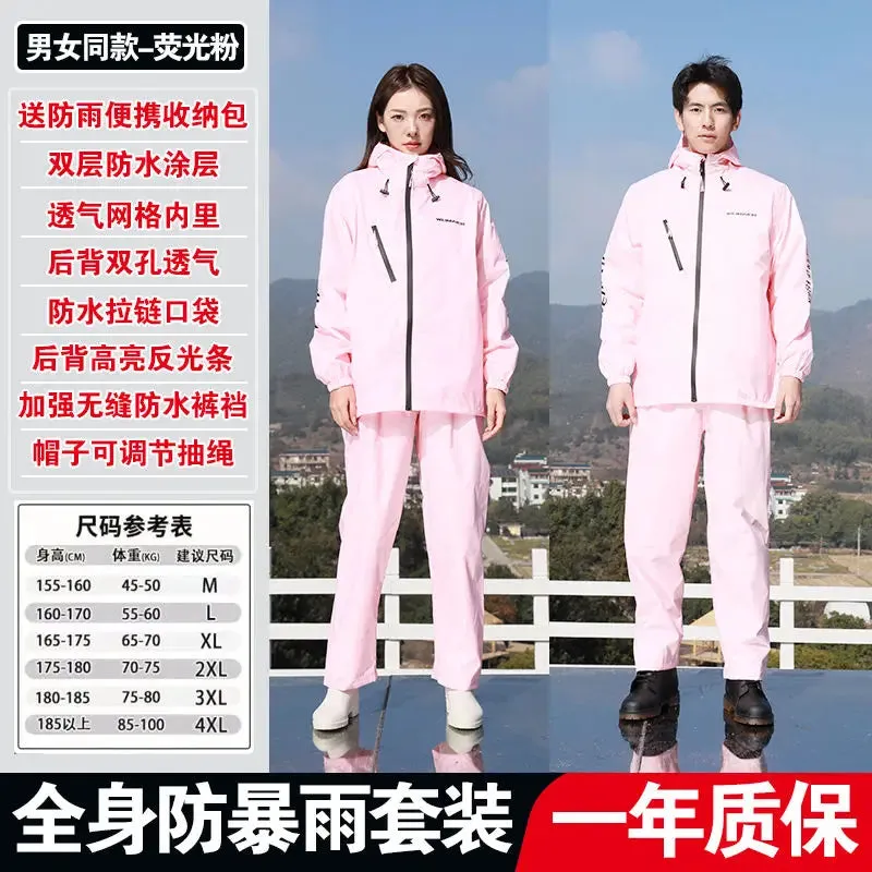 Lightweight Hooded Polyester Raincoat and Pant Suit - Waterproof Rainwear for Travel, Hiking, and Motorcycle Cycling