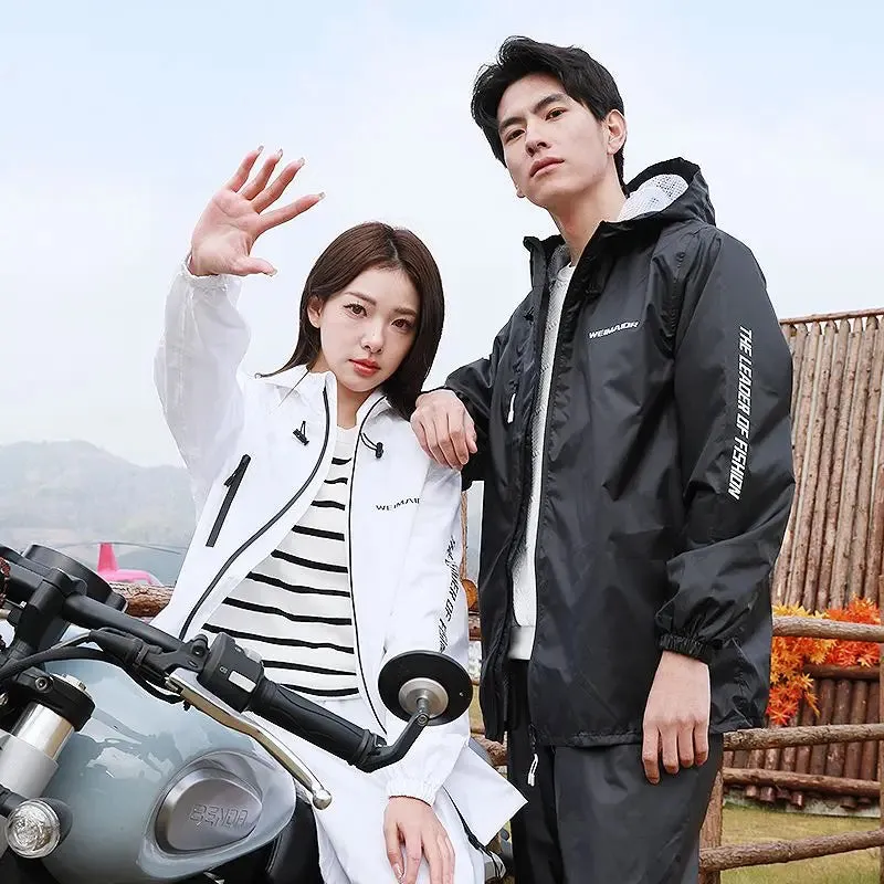 Lightweight Hooded Polyester Raincoat and Pant Suit - Waterproof Rainwear for Travel, Hiking, and Motorcycle Cycling
