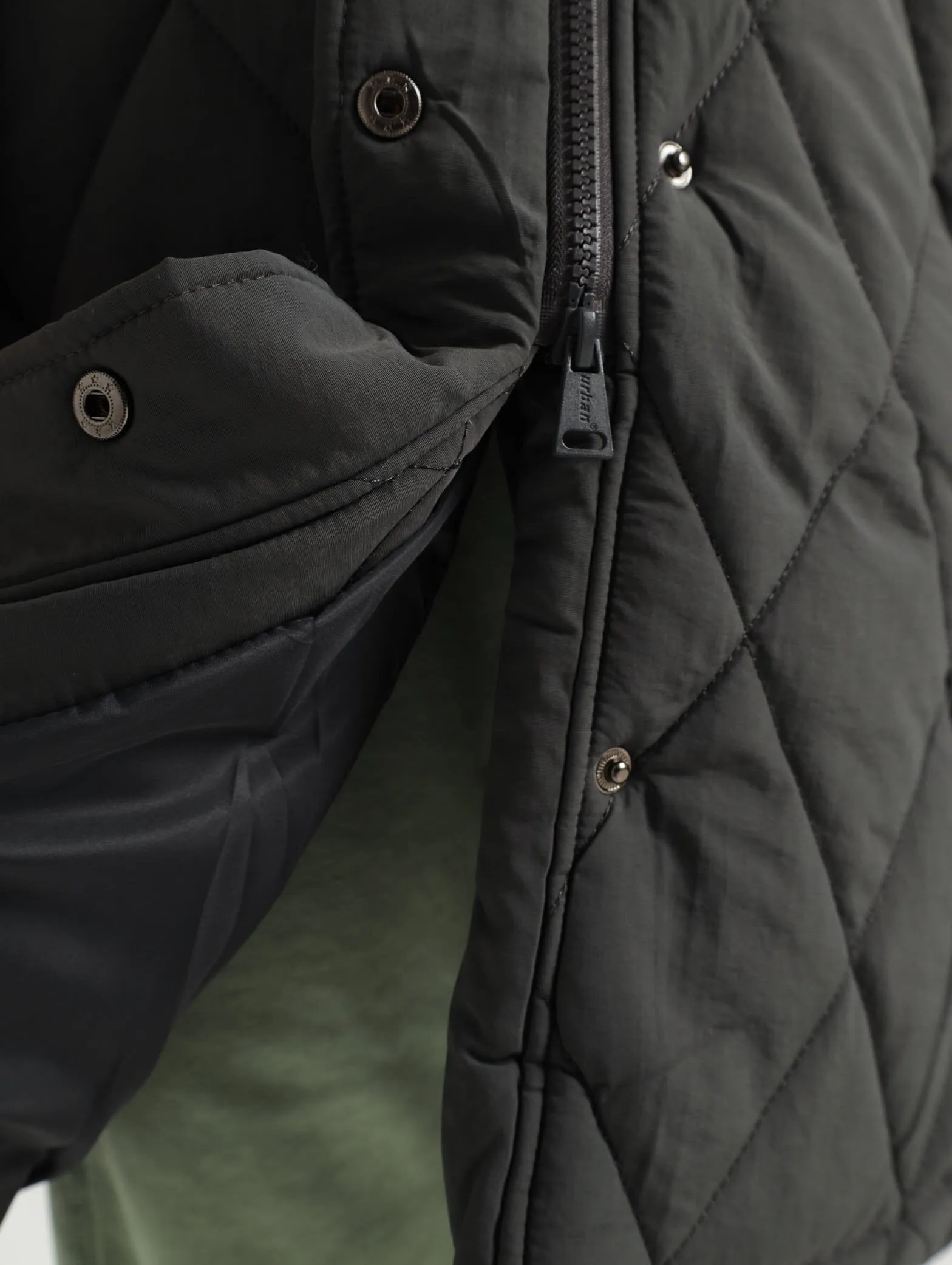 Longer Length Puffer Jacket With Reflective Print - Dark Grey