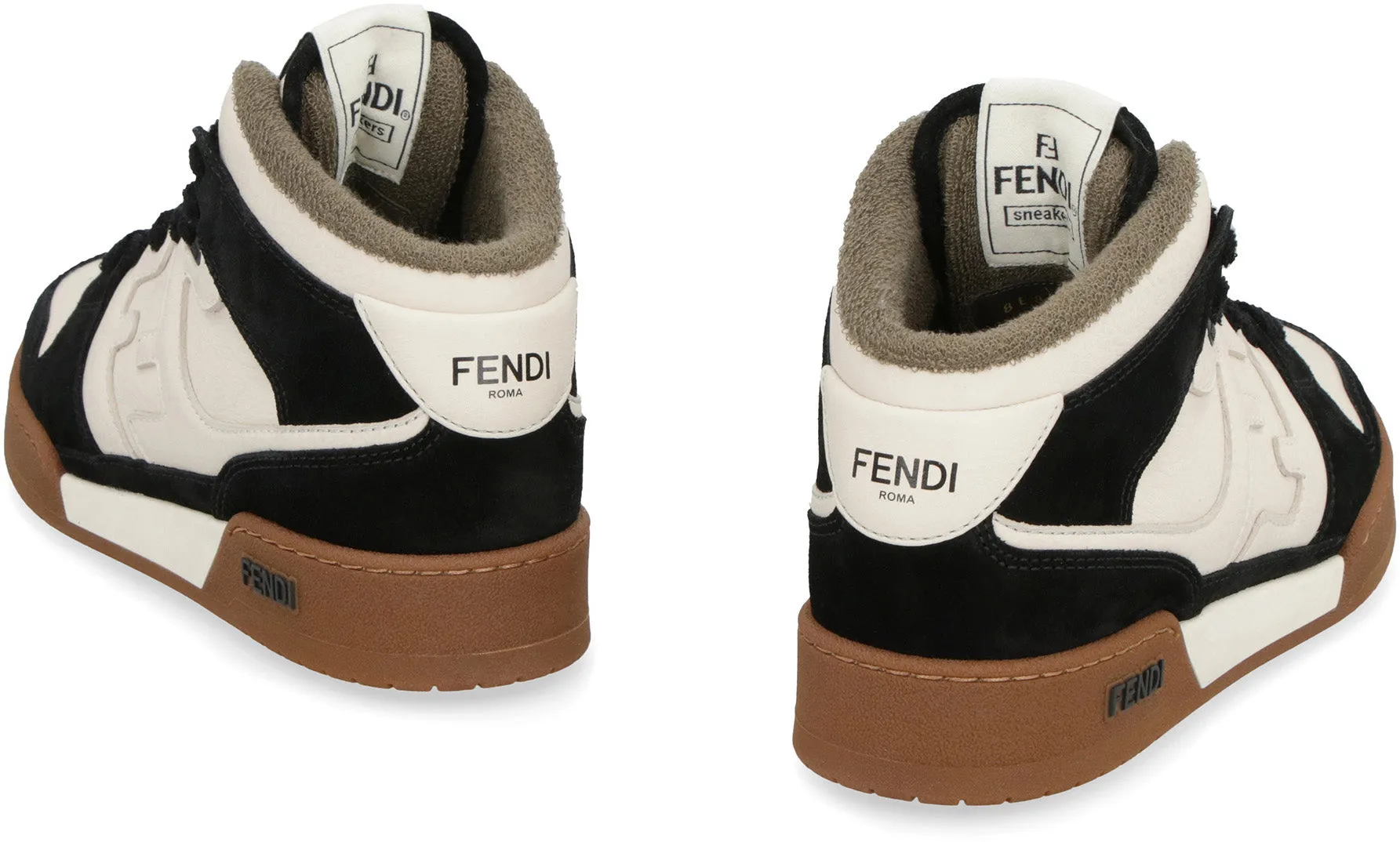Match leather high-top sneakers