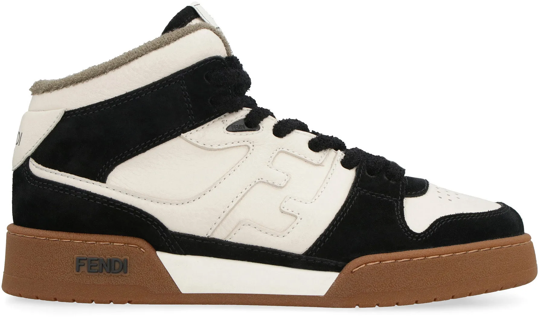 Match leather high-top sneakers