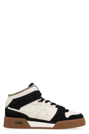 Match leather high-top sneakers