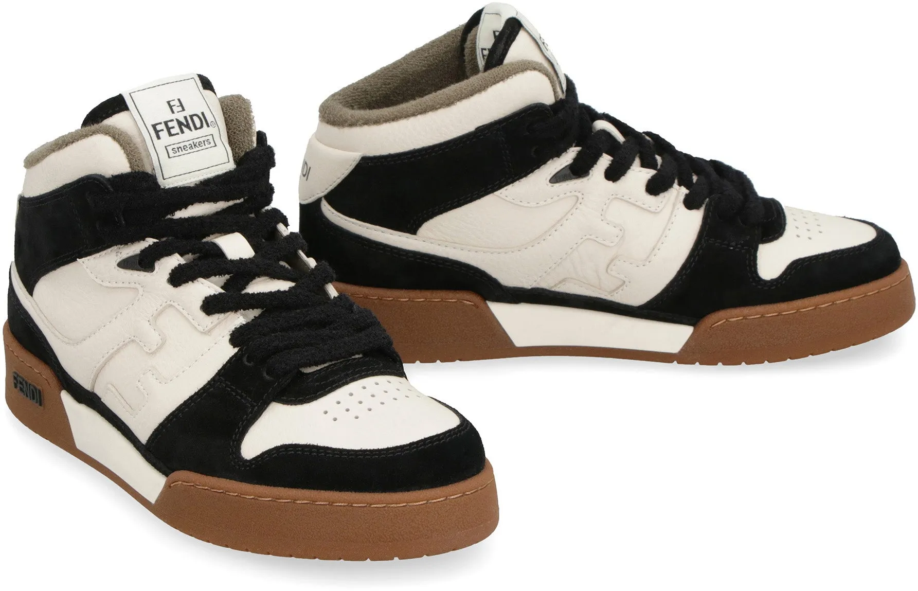 Match leather high-top sneakers