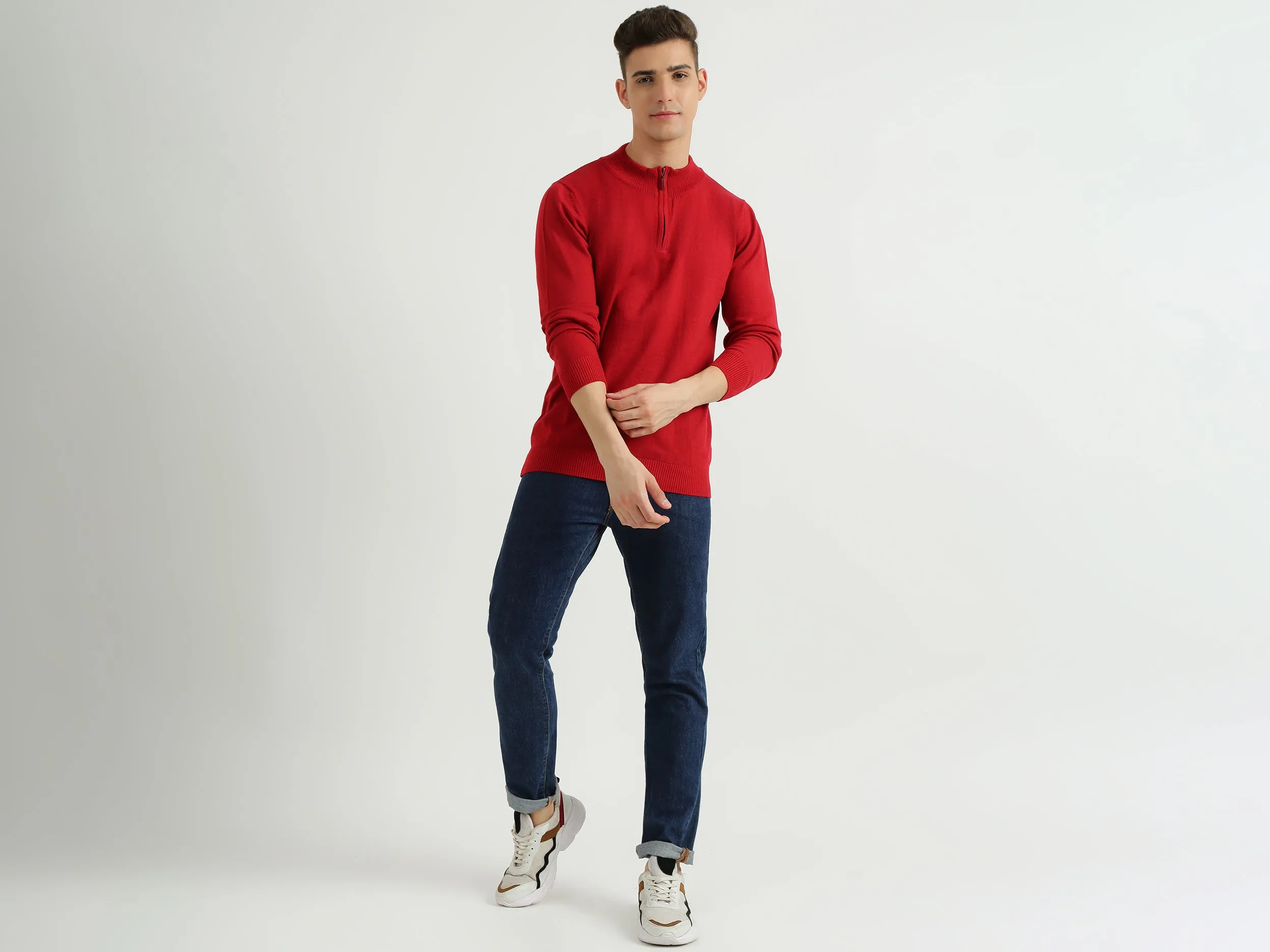Men Solid High Neck Sweater