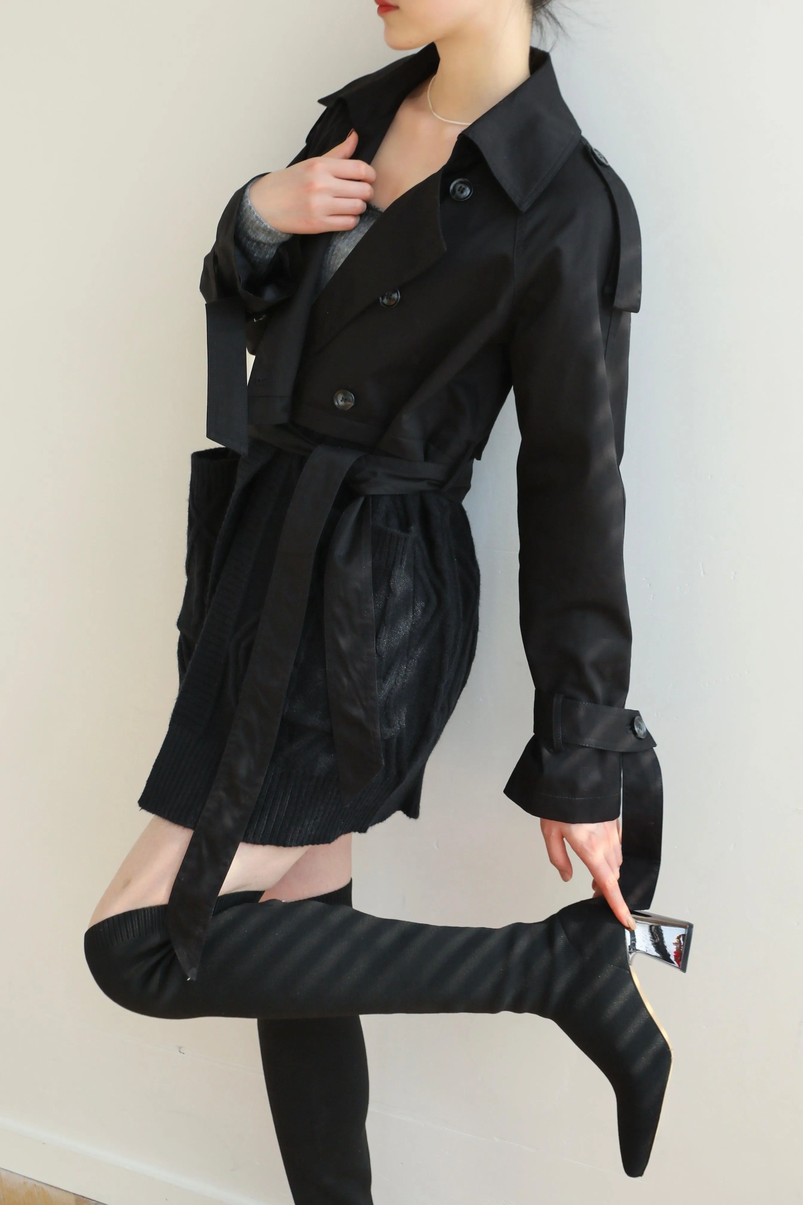 Mix And Match Belted Trench Coat - Black