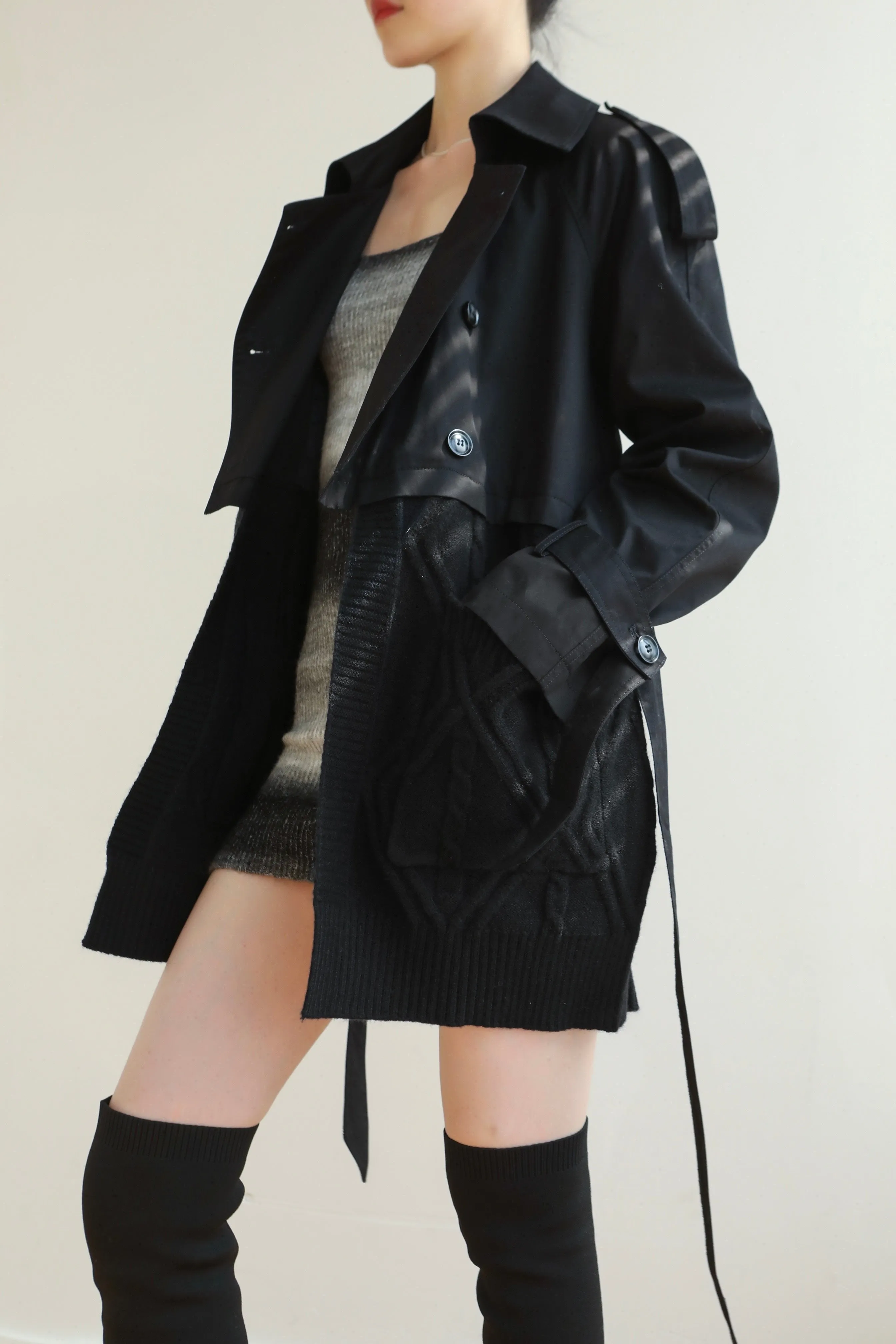 Mix And Match Belted Trench Coat - Black