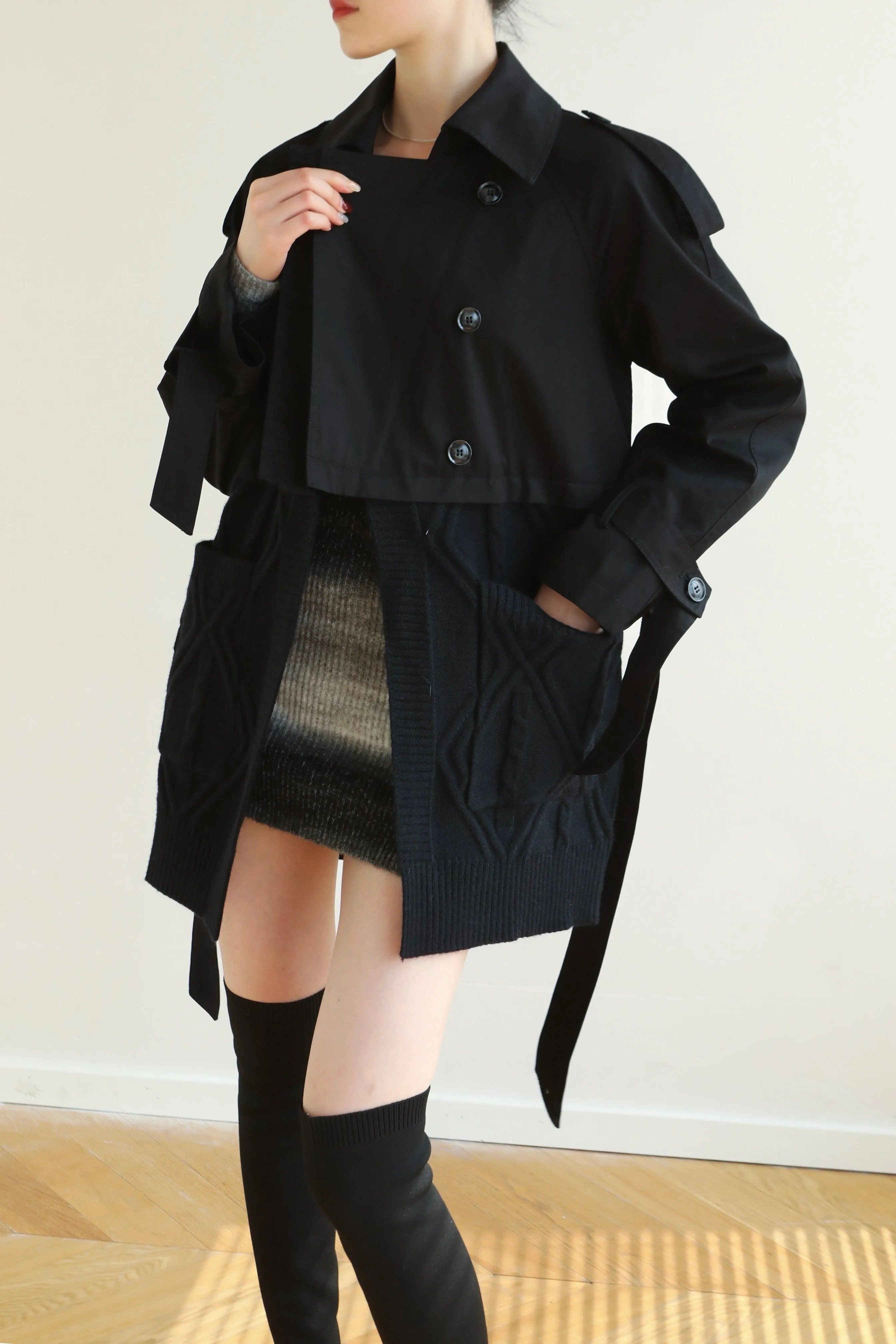 Mix And Match Belted Trench Coat - Black