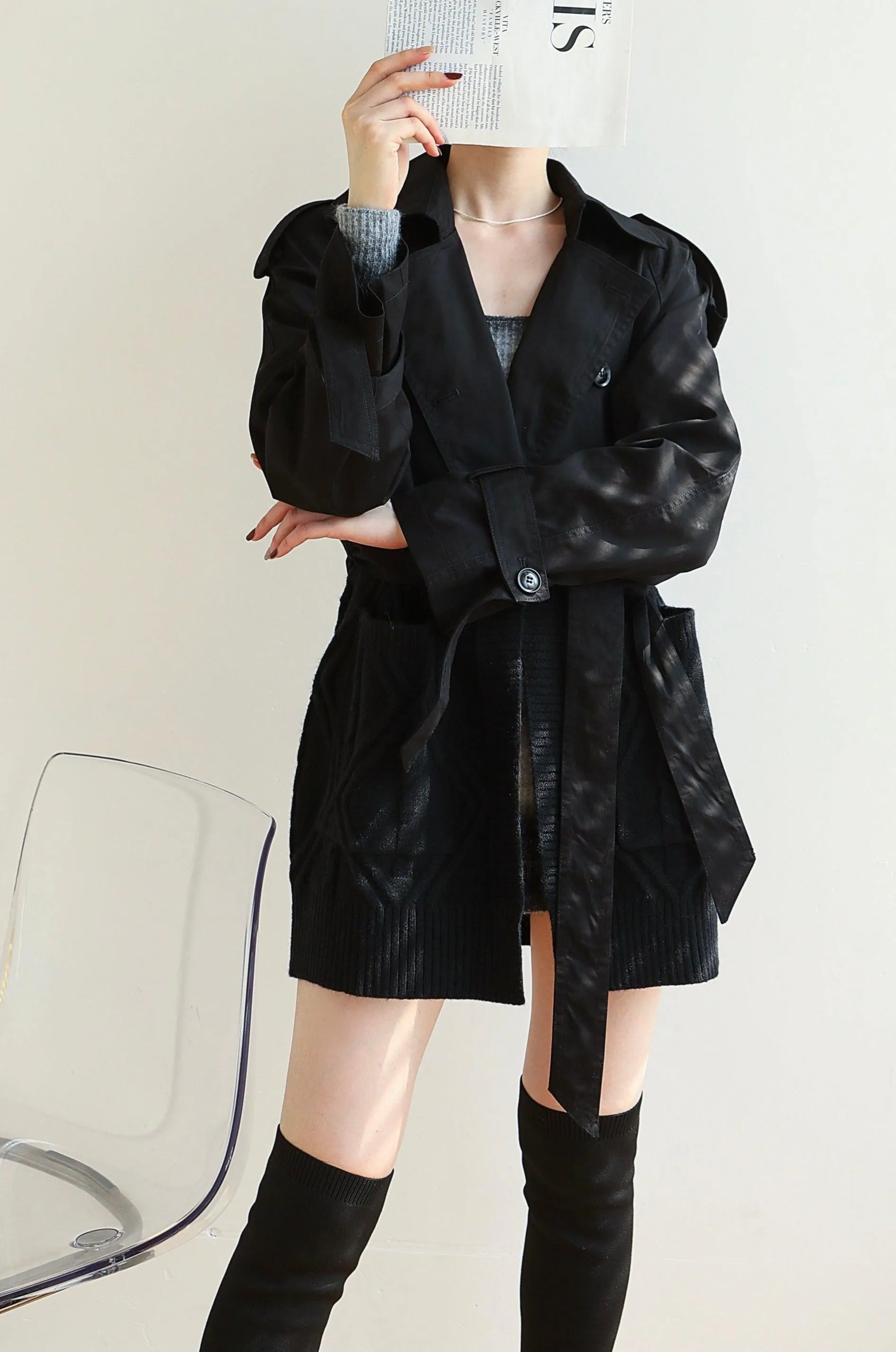 Mix And Match Belted Trench Coat - Black
