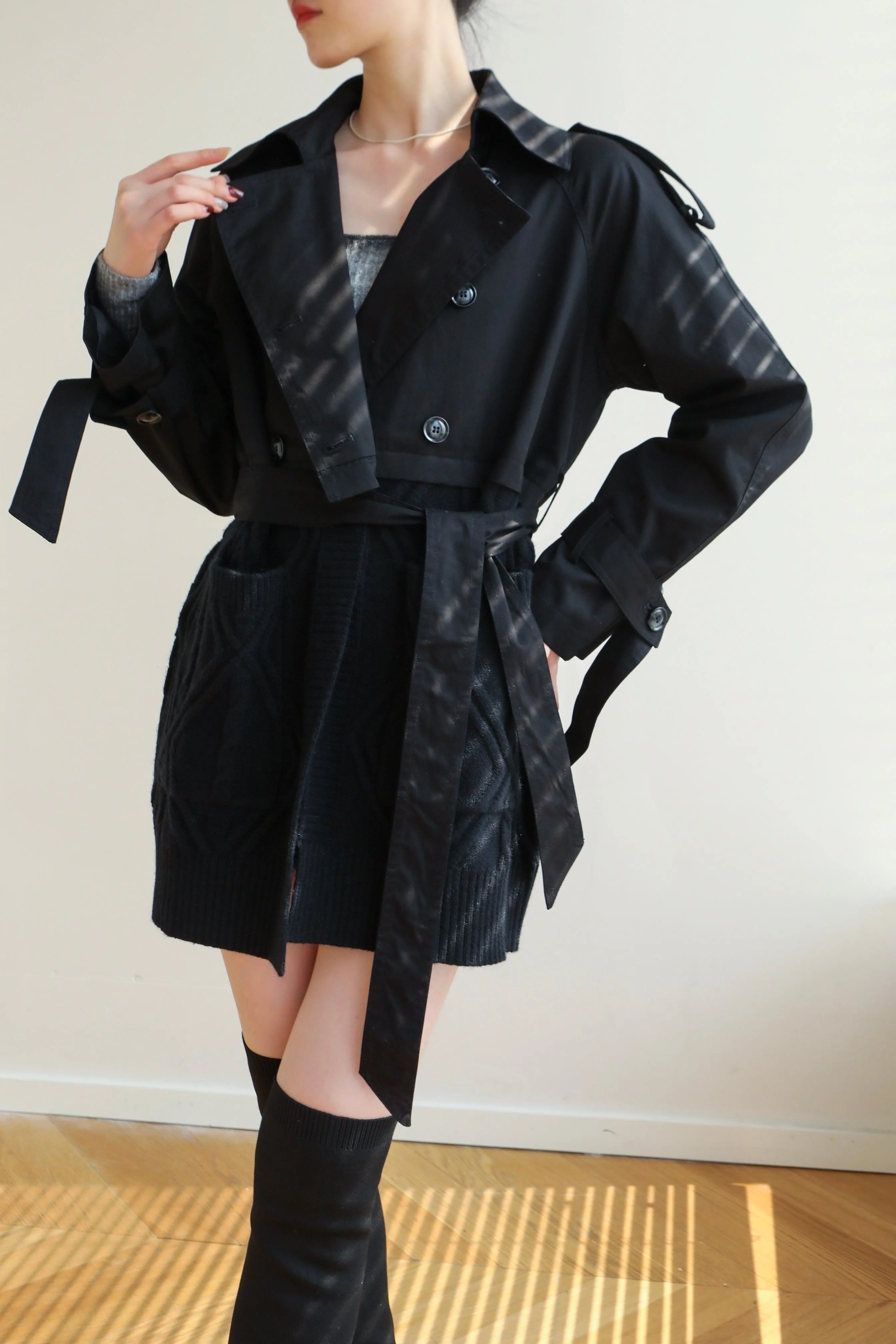 Mix And Match Belted Trench Coat - Black