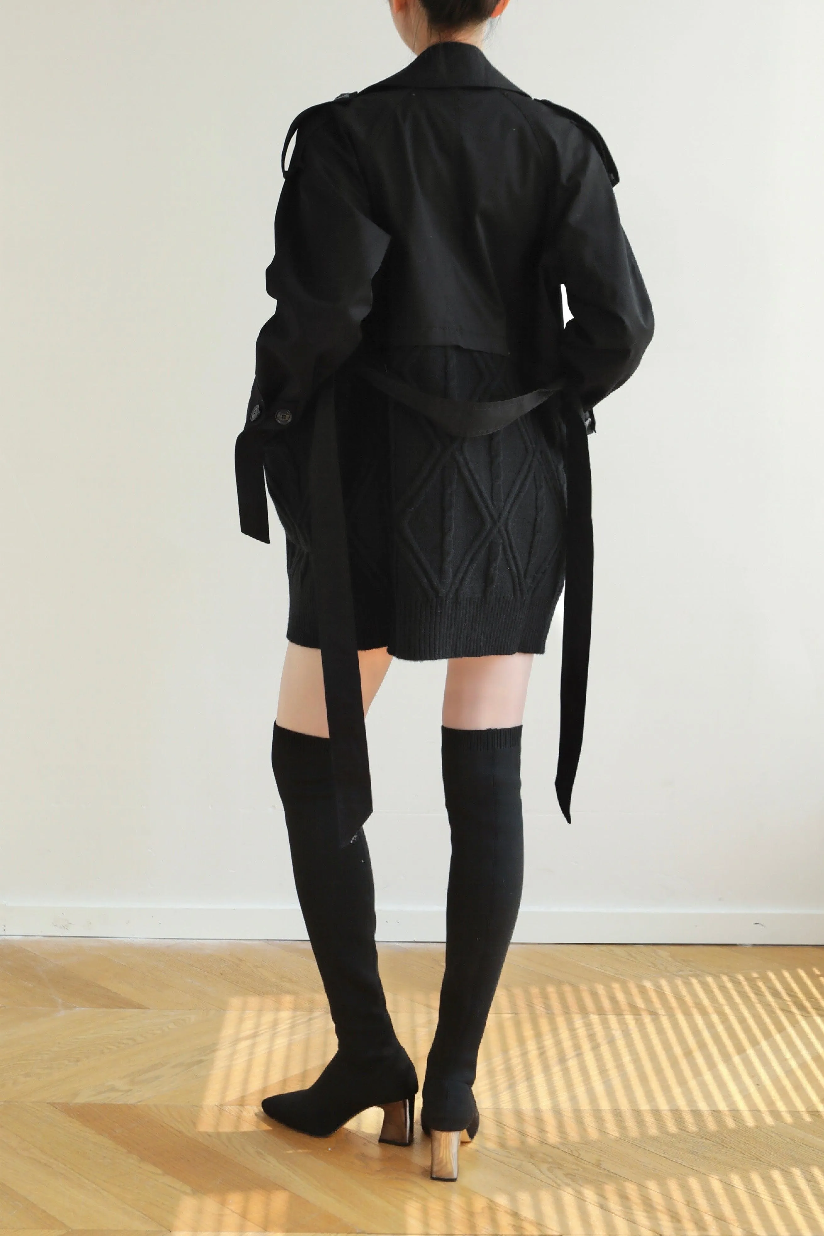 Mix And Match Belted Trench Coat - Black