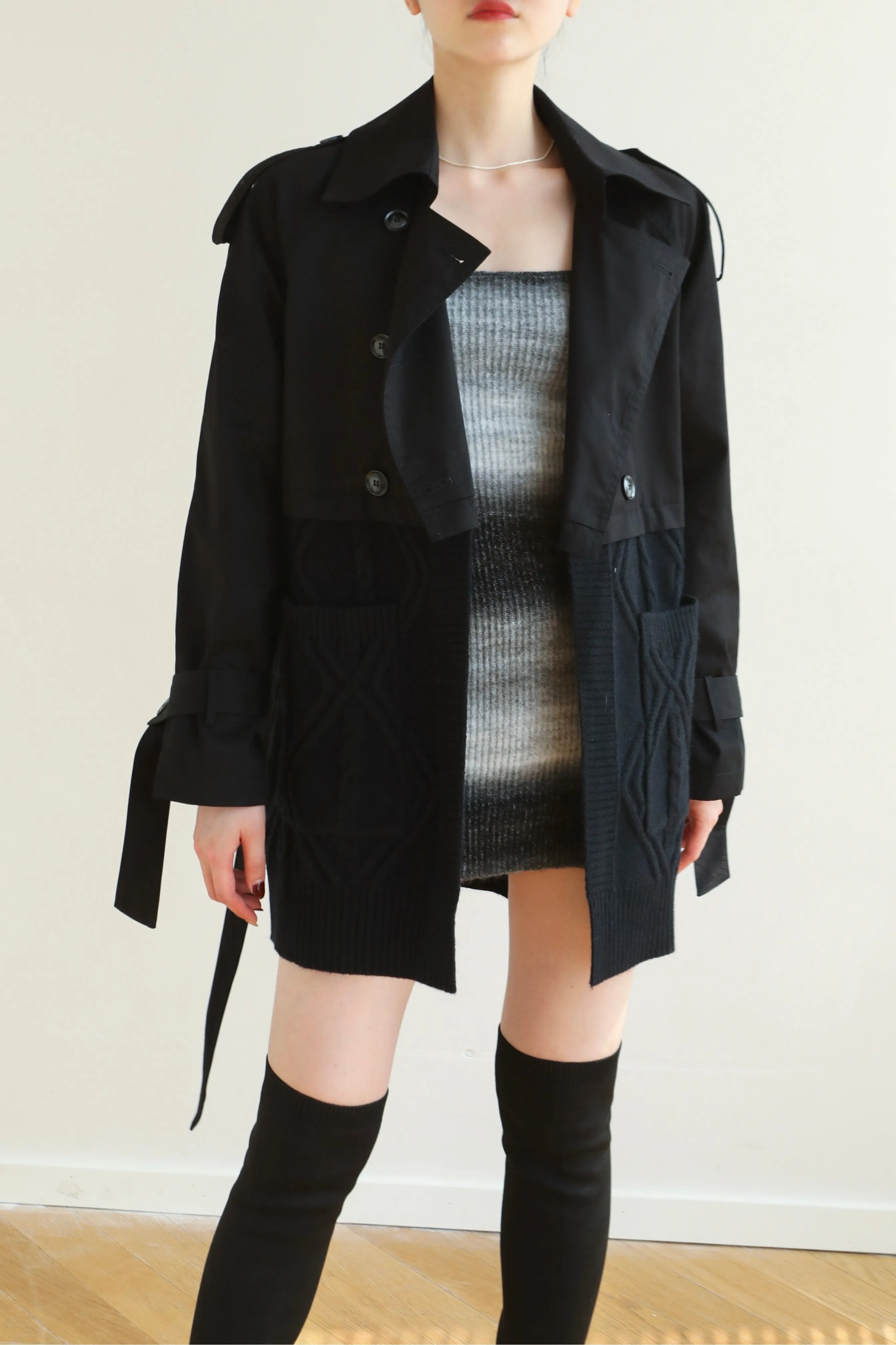 Mix And Match Belted Trench Coat - Black