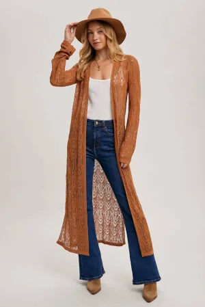 Mocha Pointelle Knit Duster