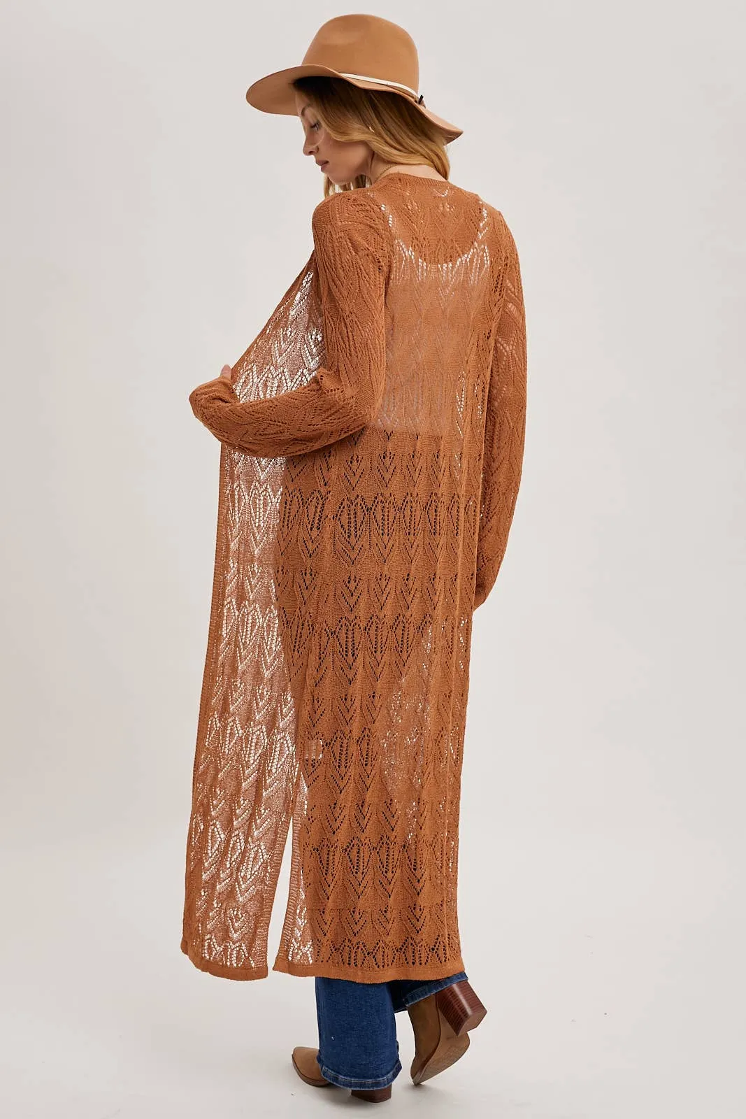 Mocha Pointelle Knit Duster