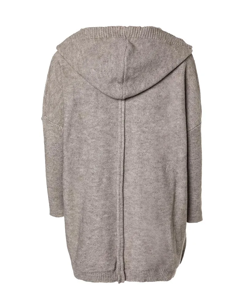 Open Front Batwing Sleeve Knit Hooded Cardigan