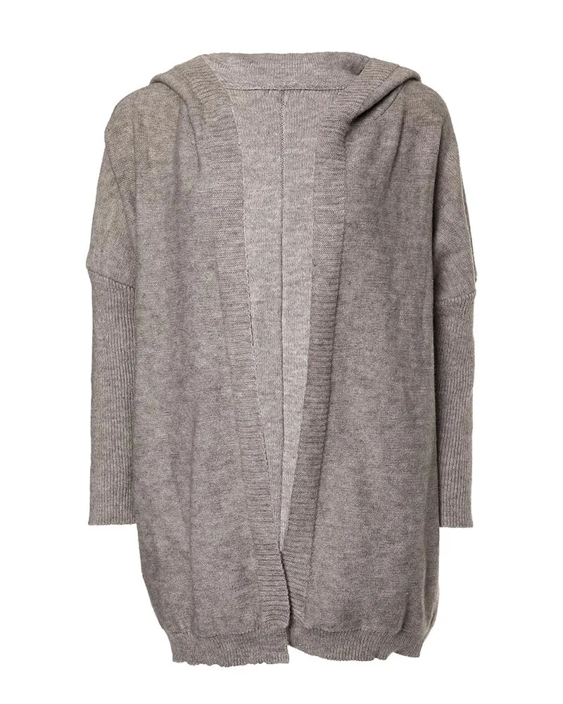 Open Front Batwing Sleeve Knit Hooded Cardigan