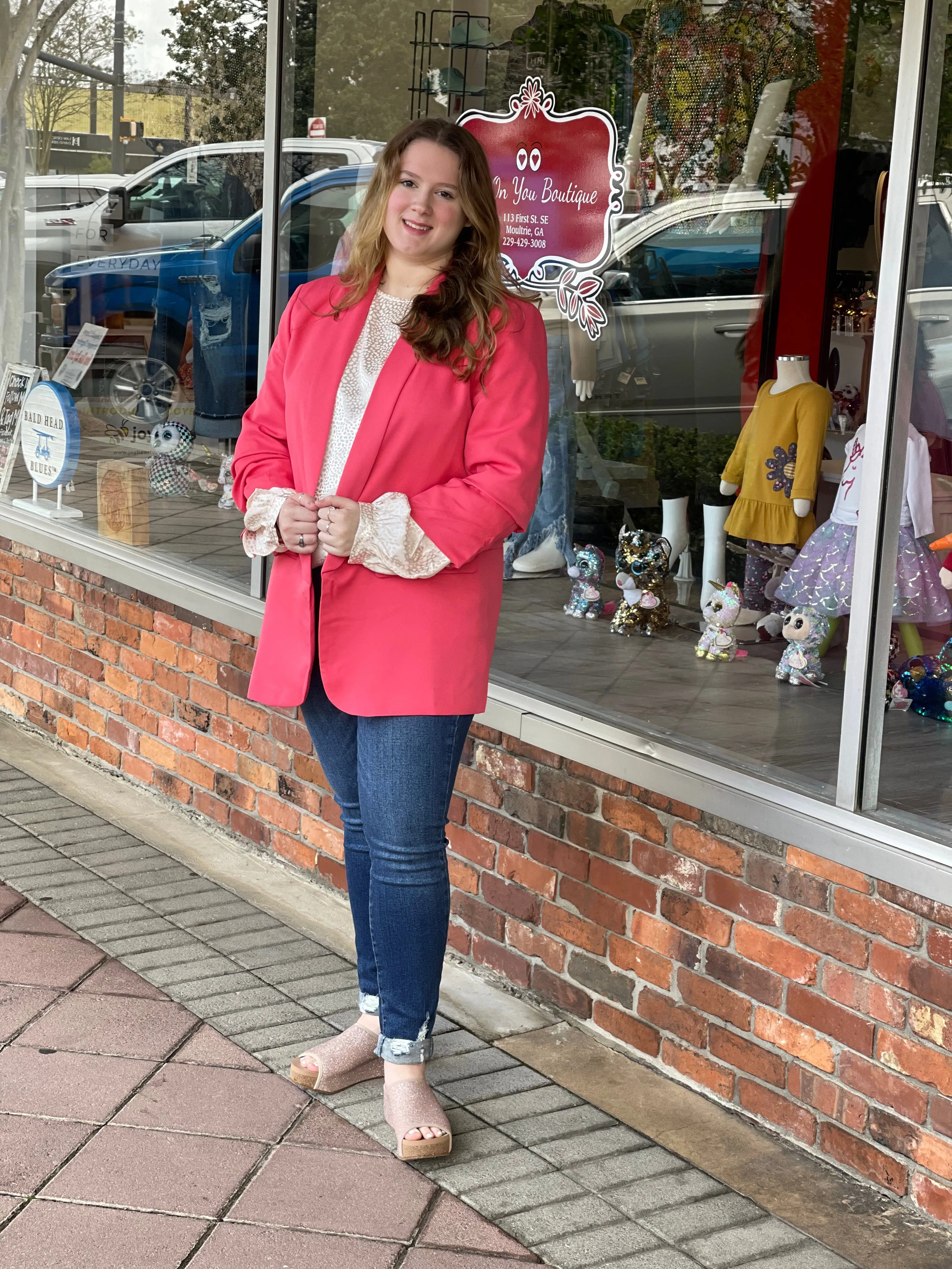 Open-Front, Collared Blazer w/ Ruched Sleeves