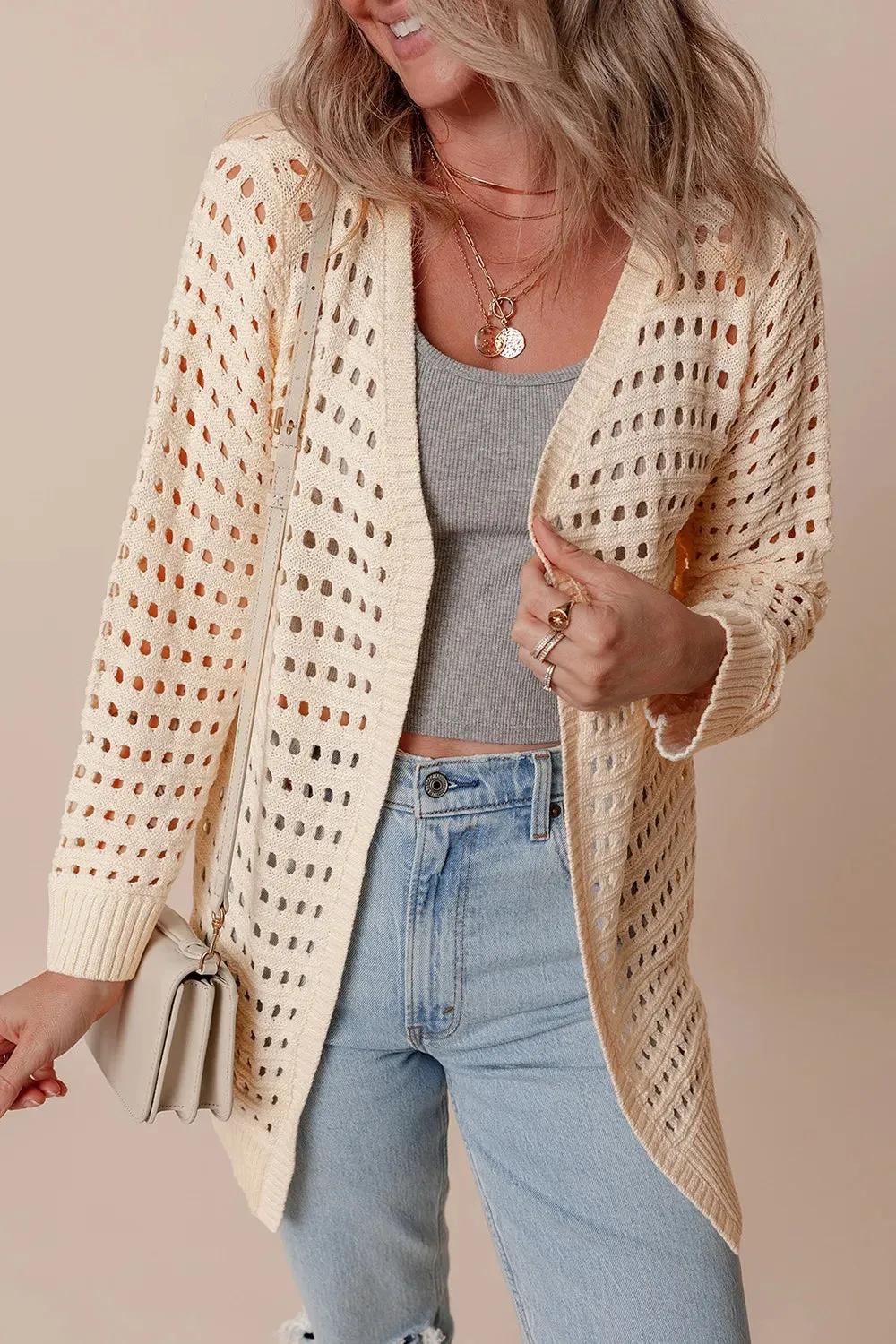Openwork Open Front Cardigan