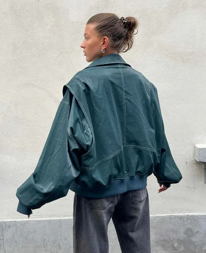 Oversized Autumn Bomber Jacket with Zip - Agnete
