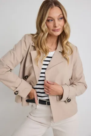 Pathway Taupe Cropped Trench Jacket - Preorder