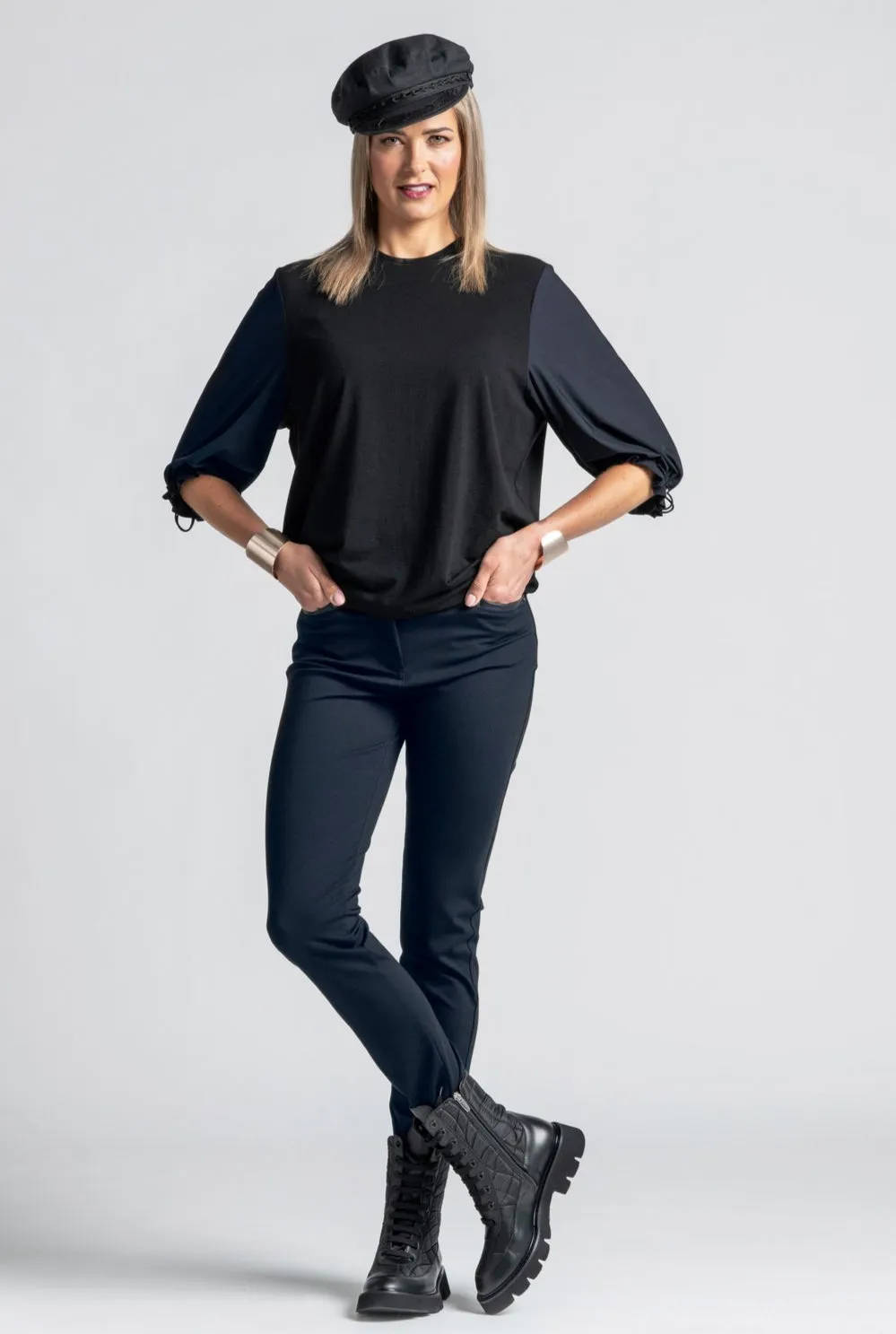 PAULA RYAN Leather Trim Roma Jean - Navy