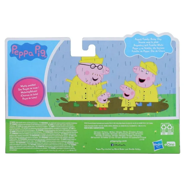 Peppa Pig Peppa’s Adventures Peppa’s Family Rainy Day Figure 4-Pack Playset, Ages 3 and Up