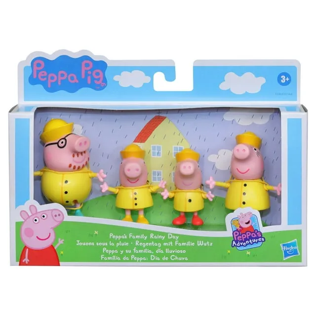 Peppa Pig Peppa’s Adventures Peppa’s Family Rainy Day Figure 4-Pack Playset, Ages 3 and Up