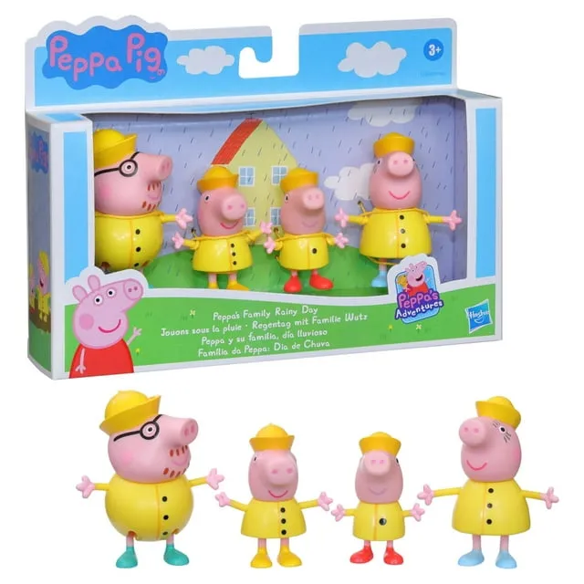 Peppa Pig Peppa’s Adventures Peppa’s Family Rainy Day Figure 4-Pack Playset, Ages 3 and Up