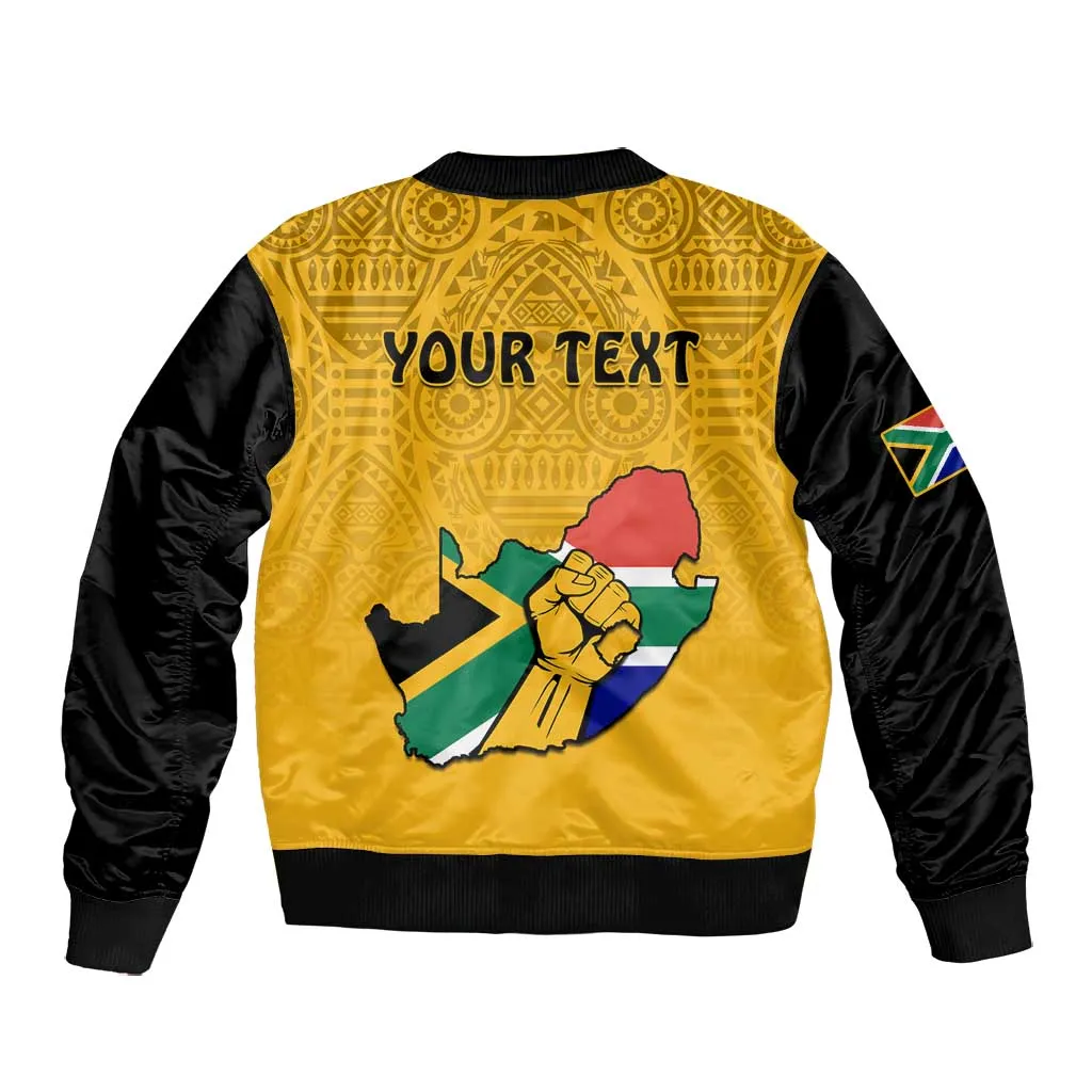 Personalised South Africa Bomber Jacket African Pattern Happy Freedom Day Yellow Version LT14