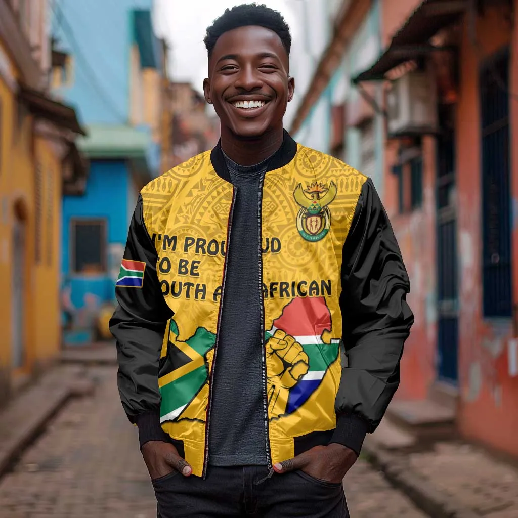 Personalised South Africa Bomber Jacket African Pattern Happy Freedom Day Yellow Version LT14