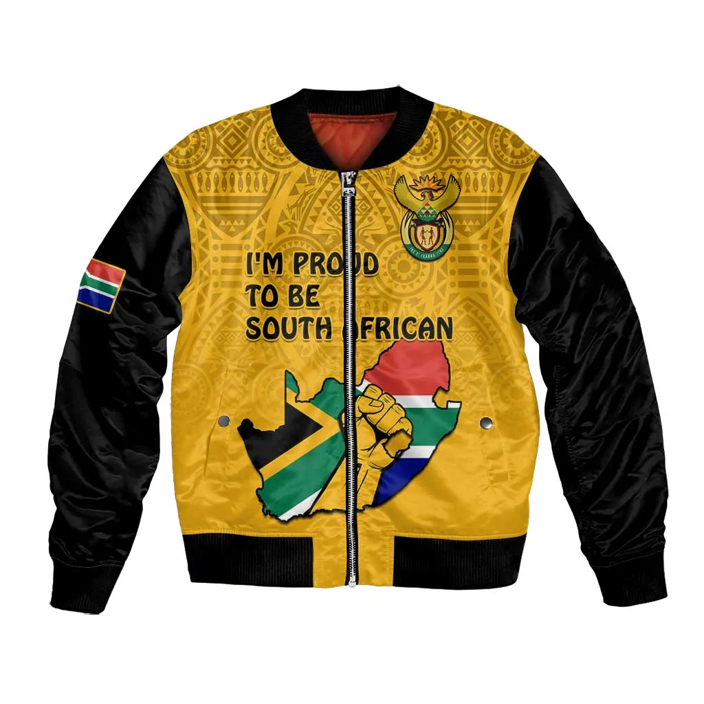Personalised South Africa Bomber Jacket African Pattern Happy Freedom Day Yellow Version LT14