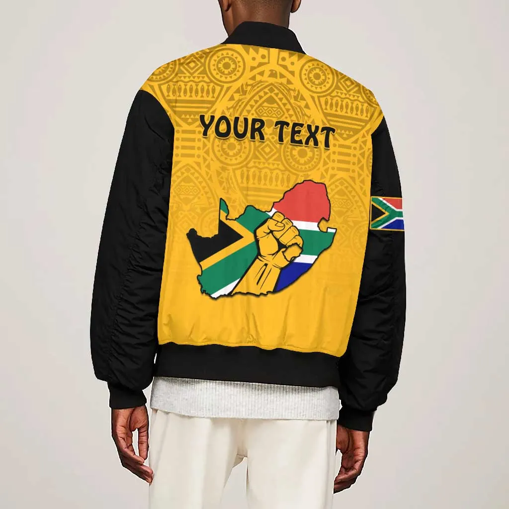 Personalised South Africa Bomber Jacket African Pattern Happy Freedom Day Yellow Version LT14