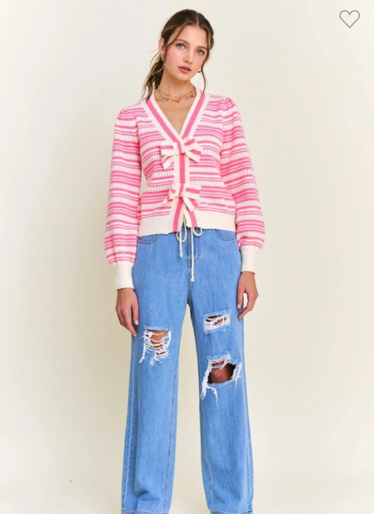 Pink Bow Striped Cardigan
