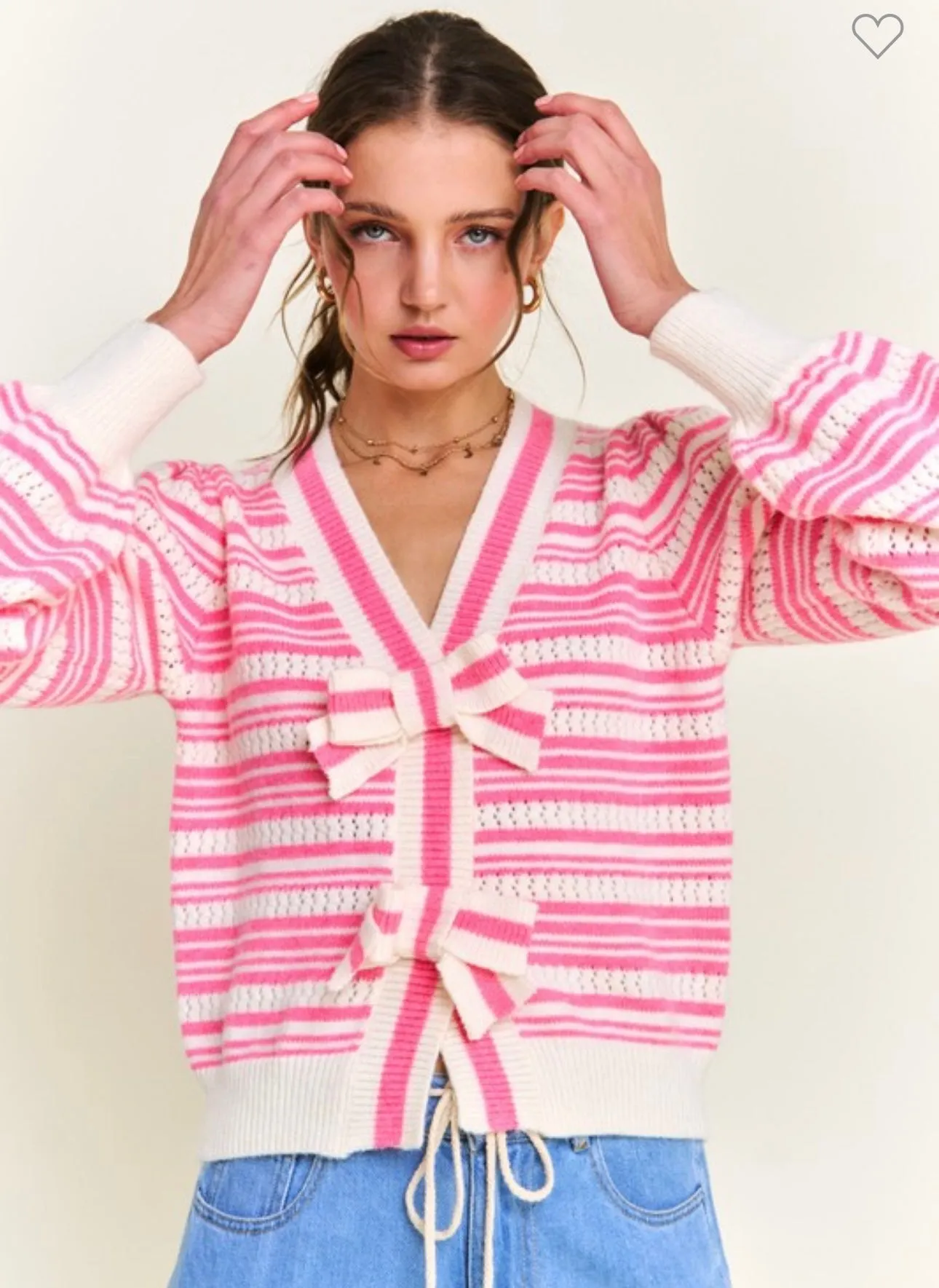 Pink Bow Striped Cardigan