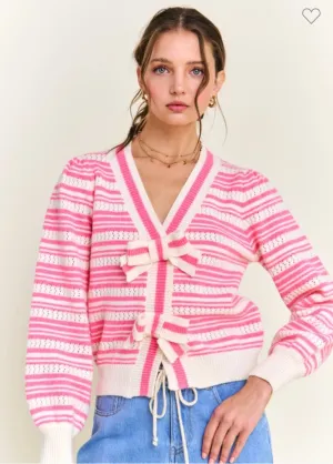 Pink Bow Striped Cardigan
