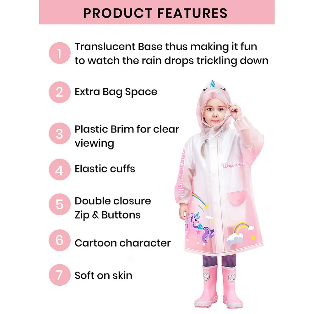 Pink Unicorn print Transluscent Raincoat for Kids