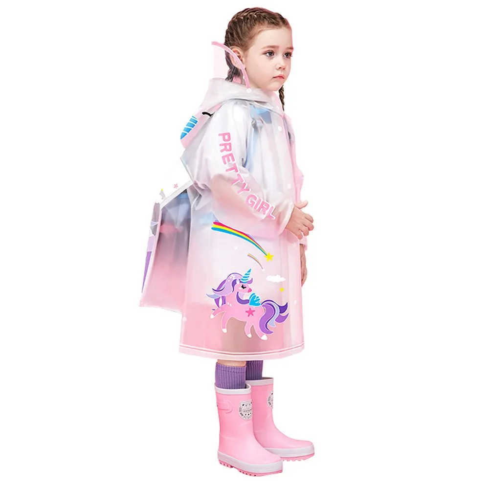 Pink Unicorn print Transluscent Raincoat for Kids