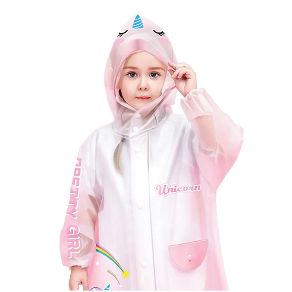 Pink Unicorn print Transluscent Raincoat for Kids