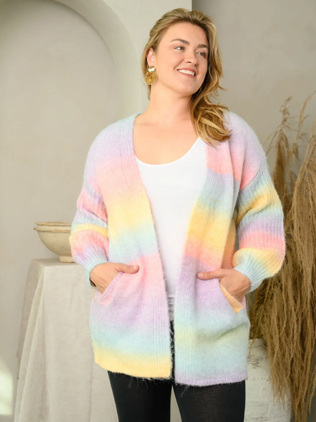 PLUS SIZE COLORBLOCK OPEN CARDIGAN