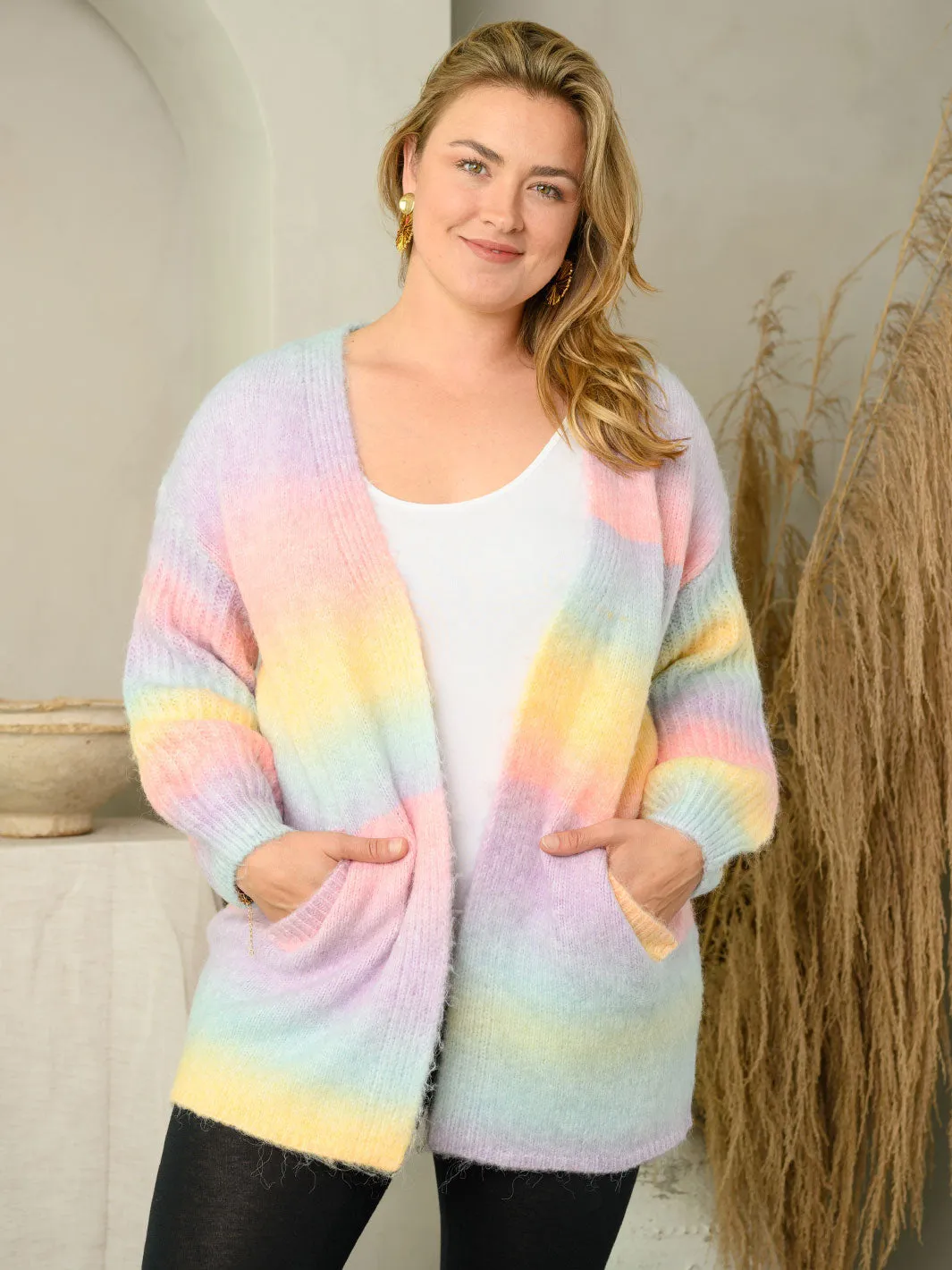 PLUS SIZE COLORBLOCK OPEN CARDIGAN